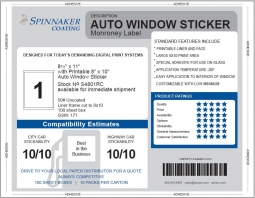 Auto Window Sticker, Monroney, 8.5" x 11" Sheet Size, 8" x 10" Label Size, 100 Sheets per Box